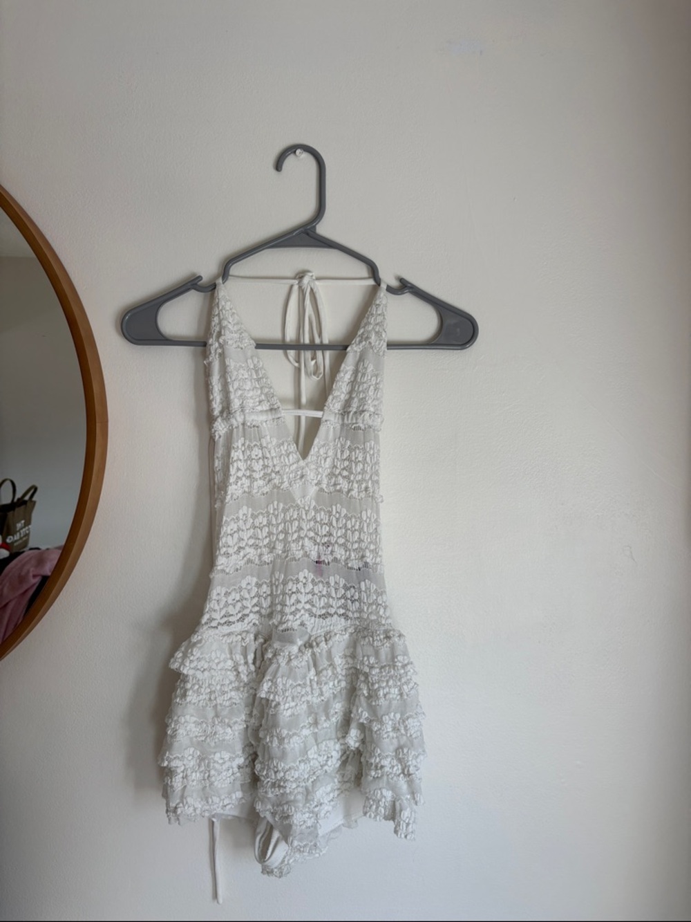 Edikted White Lace Tiered V-Neck Women's Dress